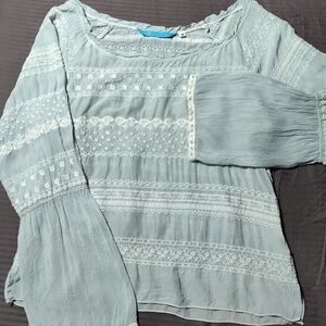 Johnny Was Embroidered Floral Light Blue Blouse Size Medium